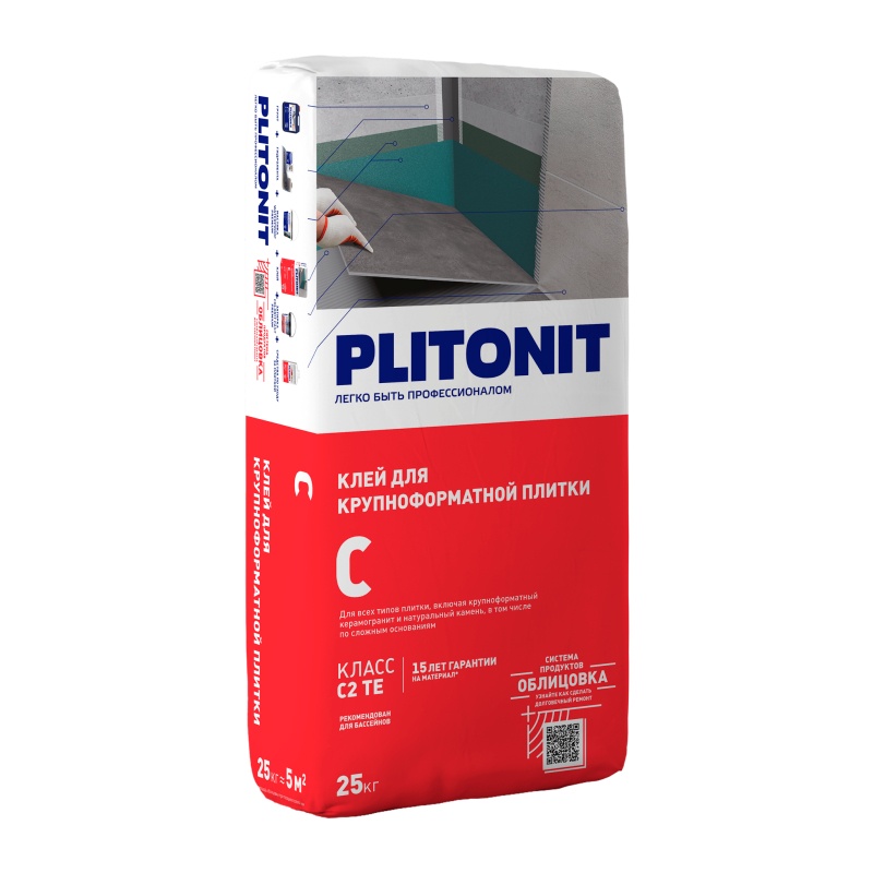 Клей для плитки Plitonit С по сложным основаниям, 25 кг