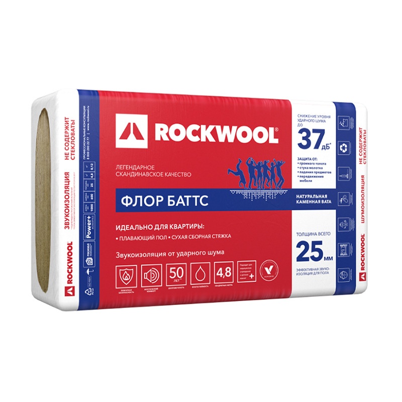 Утеплитель Rockwool Флор Баттс 1000х600х25 мм, 12 шт